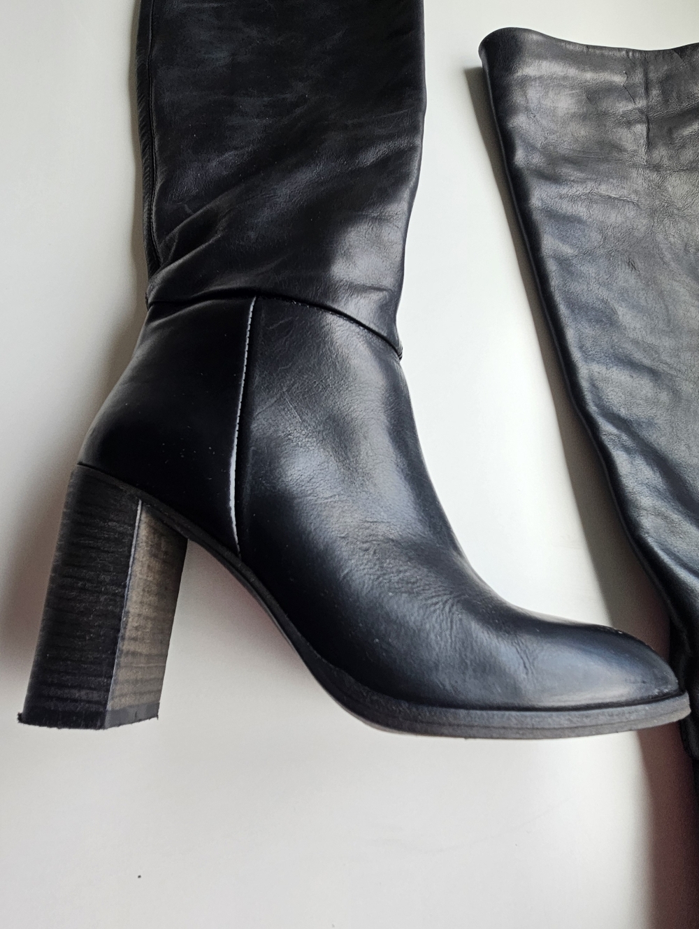 Free People Dakota Black Leather Wood Chunky Heeled Over Knee Boots - Picture 5 of 14